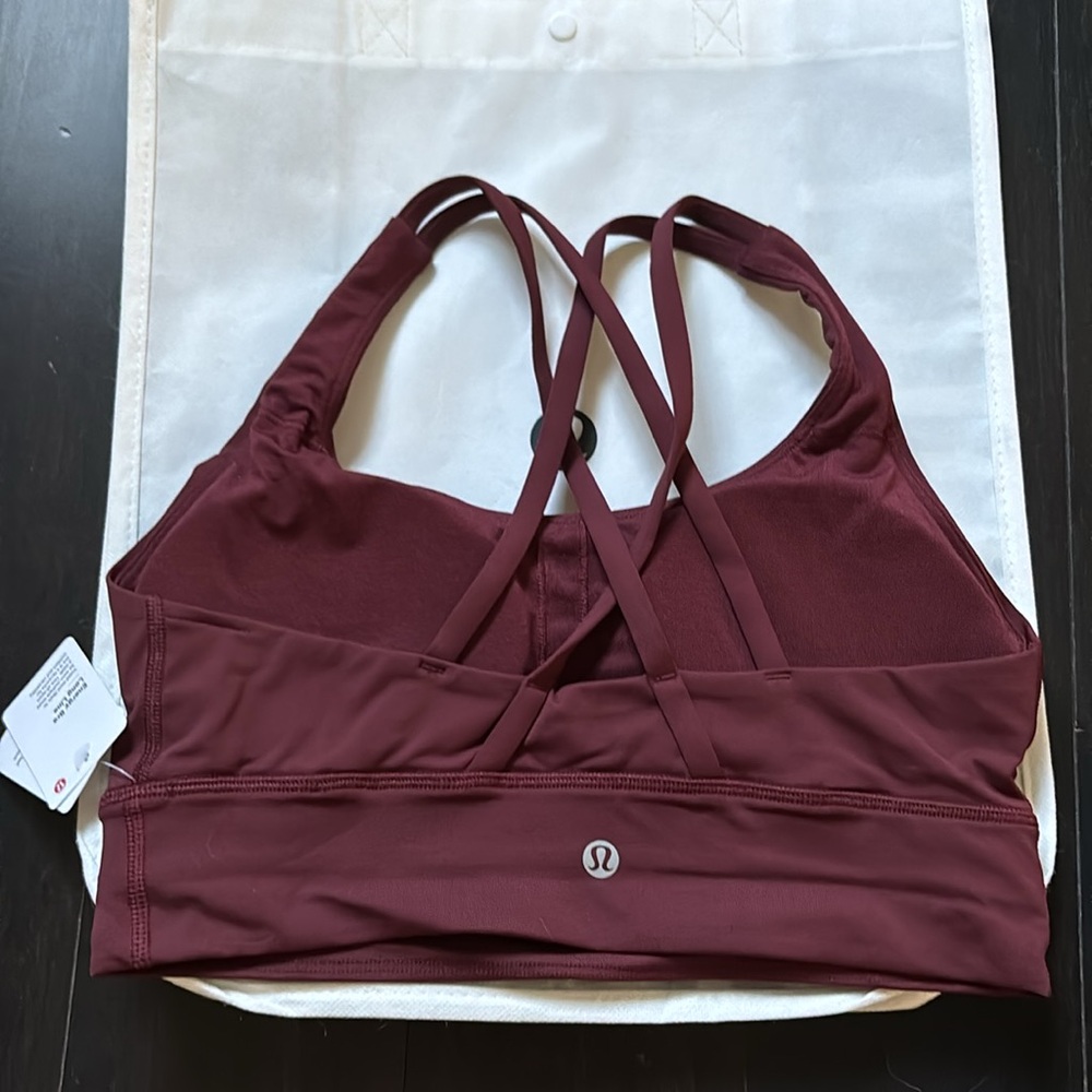 LULULEMON ENERGY BRA LONG LINE IN RED MERLOT (RDMR) SZ 8,10 NWT - Picture 2 of 9